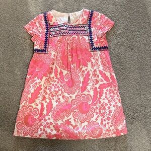 Crewcuts Pink Floral Kids Dress with Blue Accents